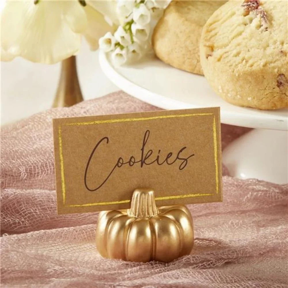 Fall Decor Mini Gold Pumpkin Card Holder -Set of 6, Thanksgiving- Wedding Decor